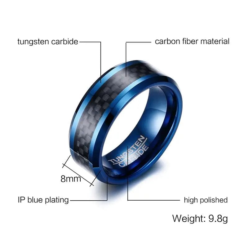 Eleganza Italiana Vnox Blue Tungsten Rings for Men Wedding Bands 8mm Men&