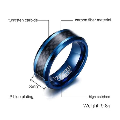 Eleganza Italiana Vnox Blue Tungsten Rings for Men Wedding Bands 8mm Men&