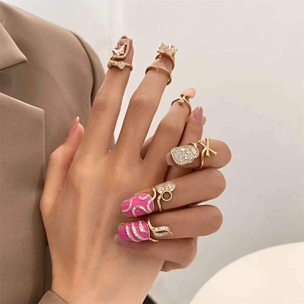 Eleganza Italiana WANZHI New Creativity Copper Inlaid Zircon Nail Rings Y2K Selling Gold Plated Manicure Joint Ring for Women Trend Party Jewelry Streetwear high fashion shein amazon temu target Walmart online