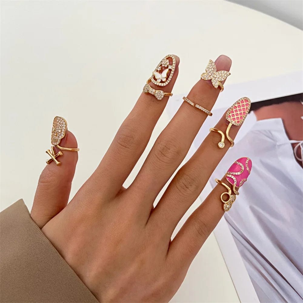 Eleganza Italiana WANZHI New Creativity Copper Inlaid Zircon Nail Rings Y2K Selling Gold Plated Manicure Joint Ring for Women Trend Party Jewelry Streetwear high fashion shein amazon temu target Walmart online