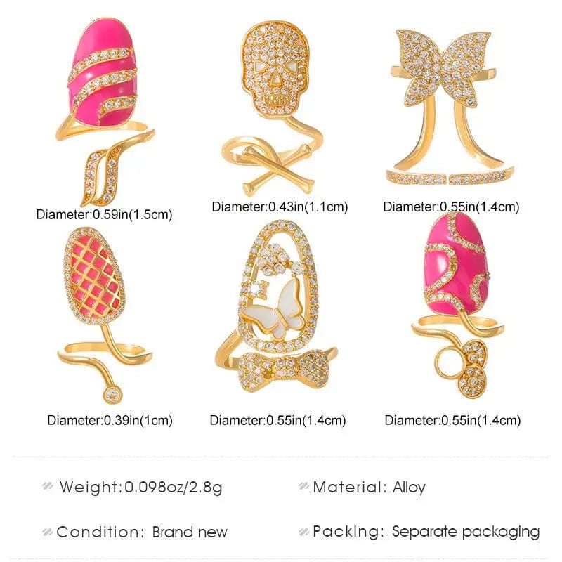 Eleganza Italiana WANZHI New Creativity Copper Inlaid Zircon Nail Rings Y2K Selling Gold Plated Manicure Joint Ring for Women Trend Party Jewelry Streetwear high fashion shein amazon temu target Walmart online