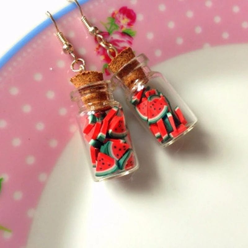 Eleganza Italiana Watermelon Earrings, Fruit Earrings, Fruit jewellery, glass bottle earrings, summer watermelon jewellery gift Streetwear high fashion shein amazon temu target Walmart online