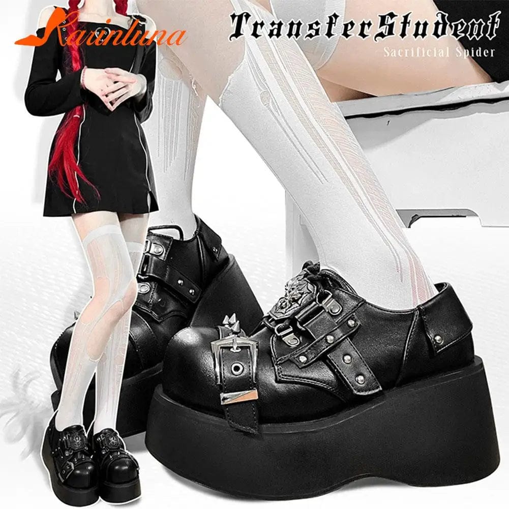 Eleganza Italiana Wedge High Heels Y2k Shoes 2023 Summer Hot Star Graffiti Women Shoes On Platform Punk Gothic Lolita Mary Jean Platform Shoes Streetwear high fashion shein amazon temu target Walmart online