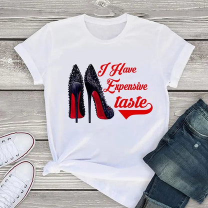 Eleganza Italiana White T Shirt Women Tops Fashion Tshirt High Heel Shoes Print Tshirt Female 2020 Summer Short Sleeve Tee Shirt Femme Clothing Streetwear high fashion shein amazon temu target Walmart online