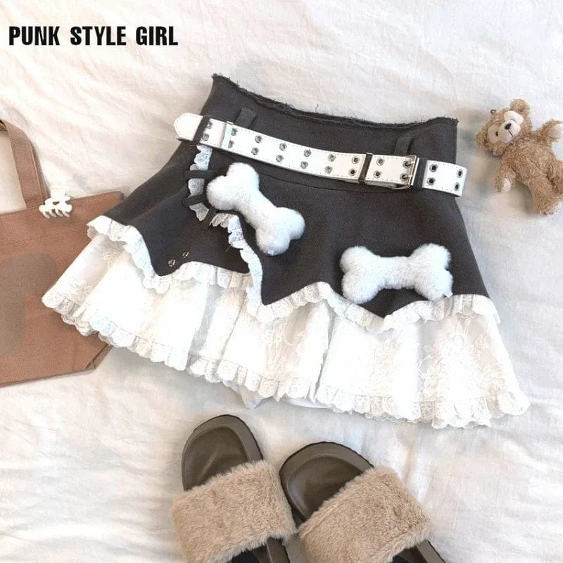 Eleganza Italiana Women 90s Cute Plush Bone Lace Patchwork Mini Skirt Japanese Kawaii Lolita Cake Skirt Cute Y2k High Waist A-line Shorts Skirt Streetwear high fashion shein amazon temu target Walmart online