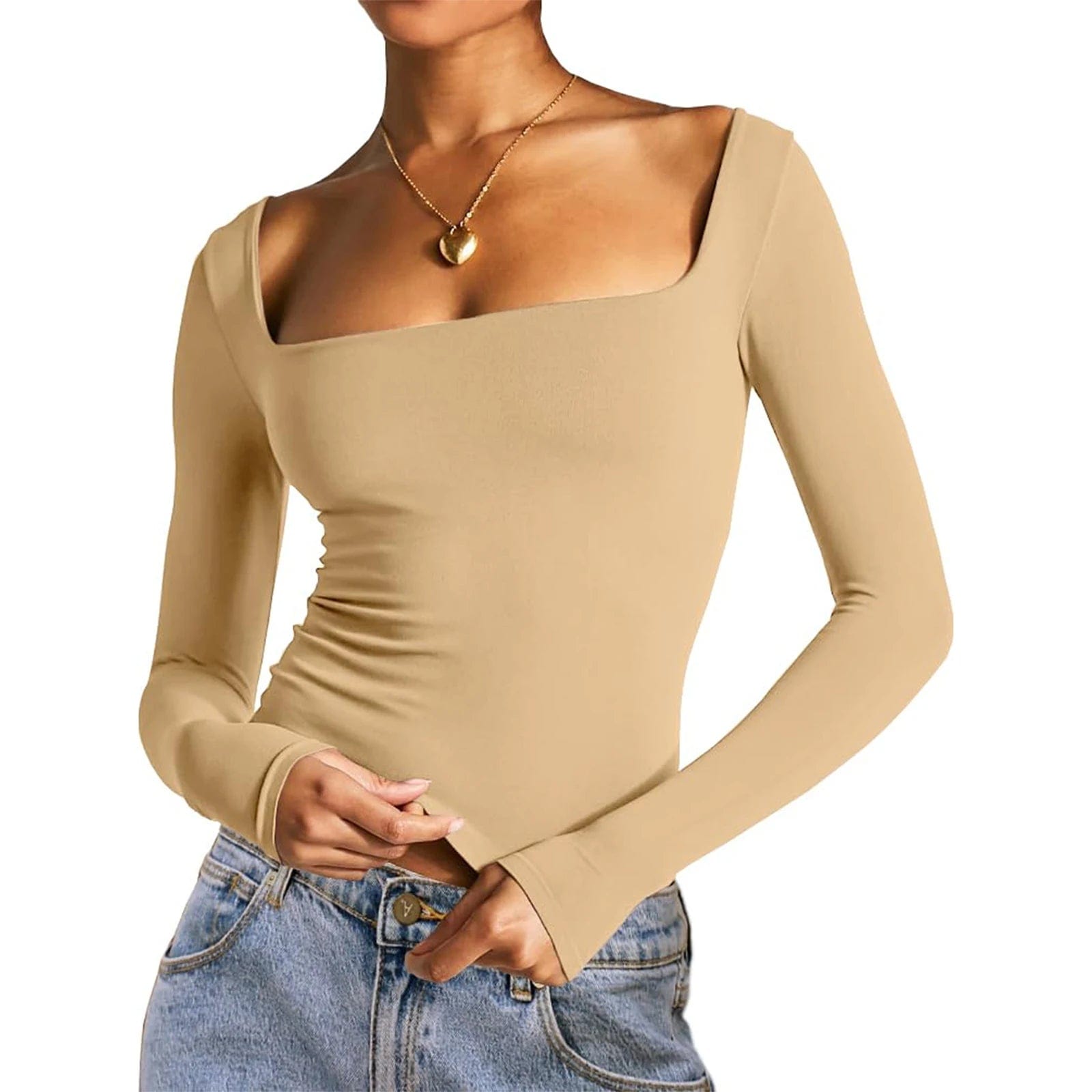 Eleganza Italiana Women Crop Top Y2k Long Sleeve Square Neck Slim Fit Tight Fall Tee Shirt Basic Blouse Going out Top Streetwear Streetwear high fashion shein amazon temu target Walmart online