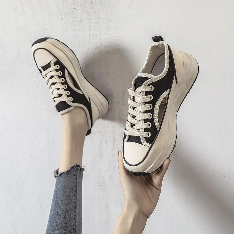 Eleganza Italiana Women Footwear Black Canvas Ladies Shoes Lace Up Low Trends 2024 Y2k Fashion Summer Luxury Shoe on Offer Walking New Light A 39 Streetwear high fashion shein amazon temu target Walmart online