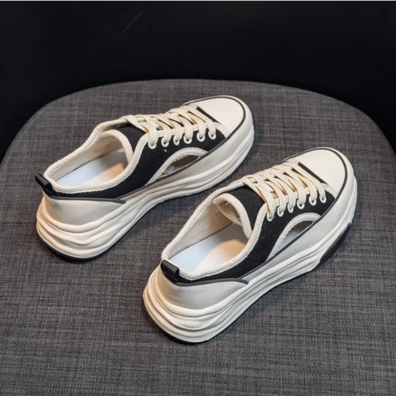 Eleganza Italiana Women Footwear Black Canvas Ladies Shoes Lace Up Low Trends 2024 Y2k Fashion Summer Luxury Shoe on Offer Walking New Light A 39 Streetwear high fashion shein amazon temu target Walmart online