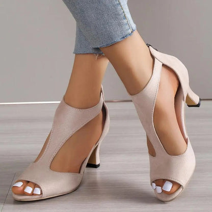 Eleganza Italiana Women High Heel Sandals Peep Toes Slim Heels Back Zipper Anti-slip Side Hollow Summer Ladies Dress Sandals Shoes Streetwear Streetwear high fashion shein amazon temu target Walmart online