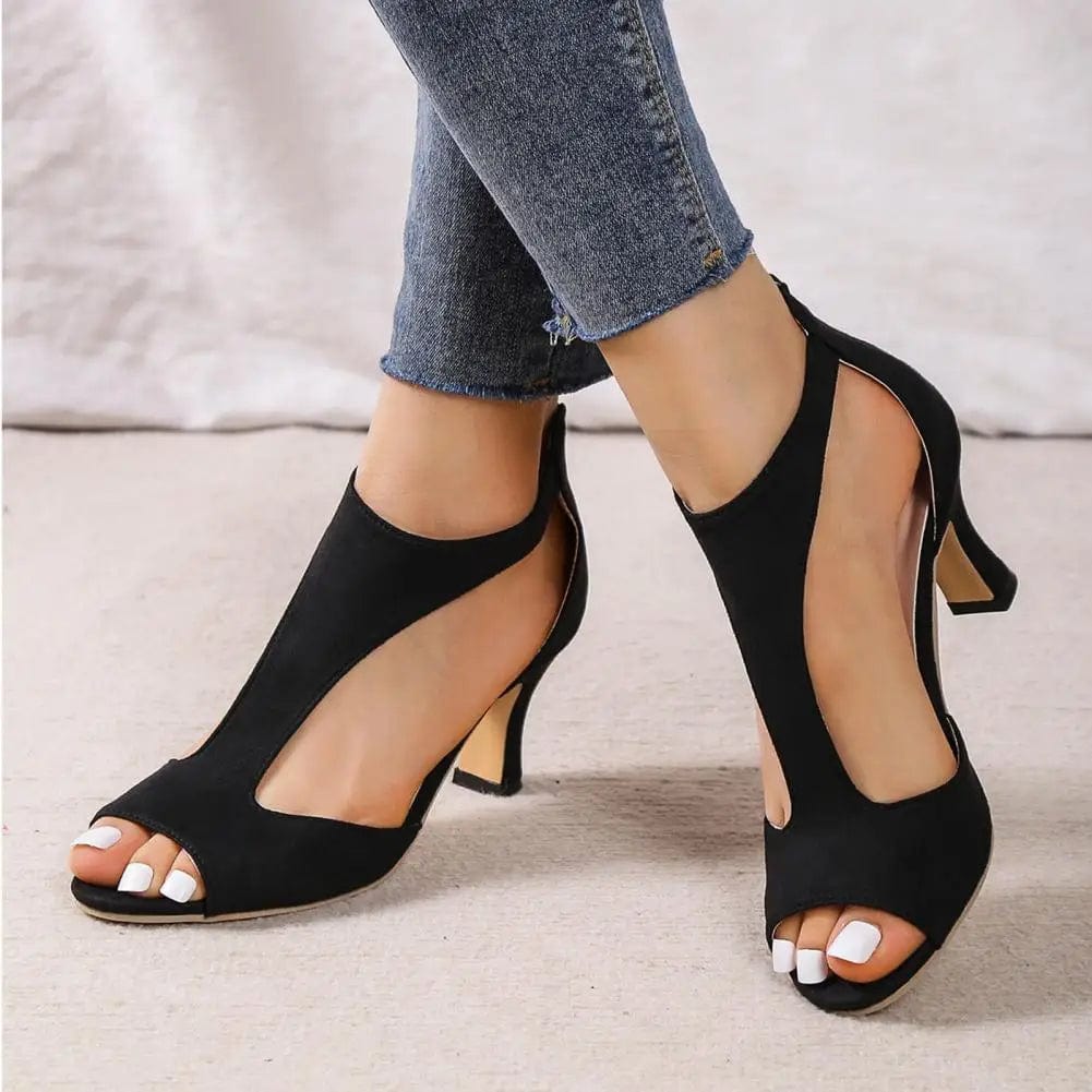 Eleganza Italiana Women High Heel Sandals Peep Toes Slim Heels Back Zipper Anti-slip Side Hollow Summer Ladies Dress Sandals Shoes Streetwear Streetwear high fashion shein amazon temu target Walmart online