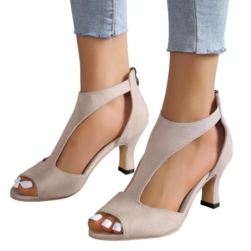 Eleganza Italiana Women High Heel Sandals Peep Toes Slim Heels Back Zipper Anti-slip Side Hollow Summer Ladies Dress Sandals Shoes Streetwear Streetwear high fashion shein amazon temu target Walmart online