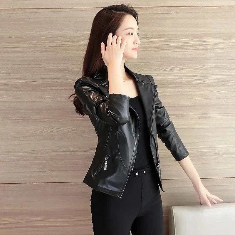 Eleganza Italiana Women Jackets Spring Autumn New Faux Leather Jacket Womens Casual Slim Waterproof Windproof Basic Coats Short Female Jacket Streetwear high fashion shein amazon temu target Walmart online