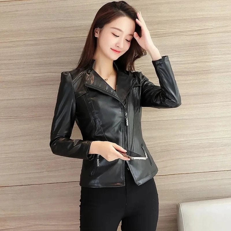 Eleganza Italiana Women Jackets Spring Autumn New Faux Leather Jacket Womens Casual Slim Waterproof Windproof Basic Coats Short Female Jacket Streetwear high fashion shein amazon temu target Walmart online