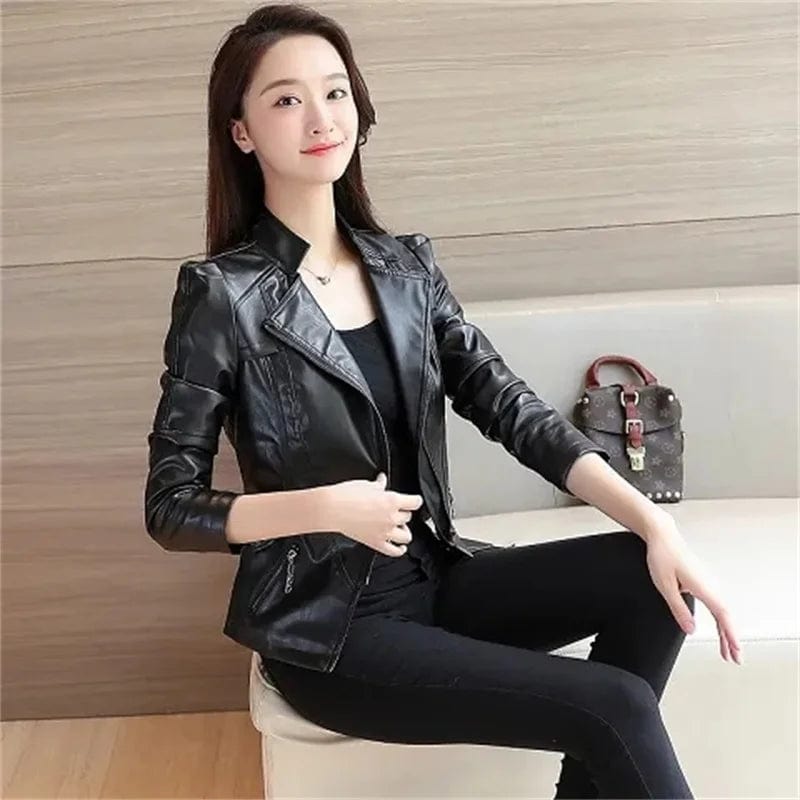 Eleganza Italiana Women Jackets Spring Autumn New Faux Leather Jacket Womens Casual Slim Waterproof Windproof Basic Coats Short Female Jacket Streetwear high fashion shein amazon temu target Walmart online