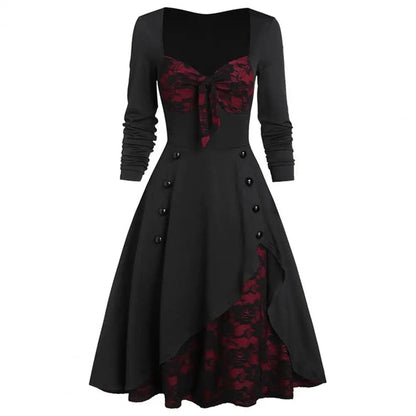 Eleganza Italiana Women Lace Dresses Stitching Plus Size Long Sleeve Classical Retro Style Winter Dress for Banquet Streetwear high fashion shein amazon temu target Walmart online