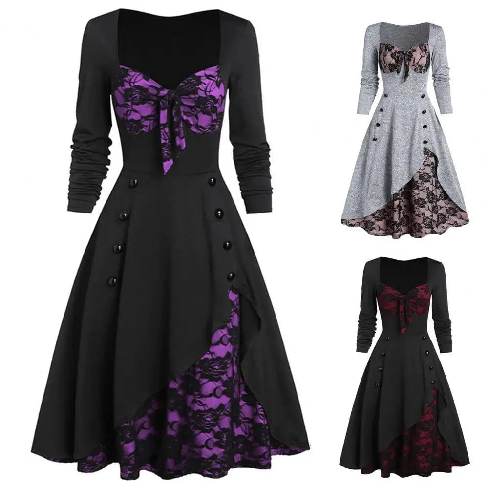 Eleganza Italiana Women Lace Dresses Stitching Plus Size Long Sleeve Classical Retro Style Winter Dress for Banquet Streetwear high fashion shein amazon temu target Walmart online