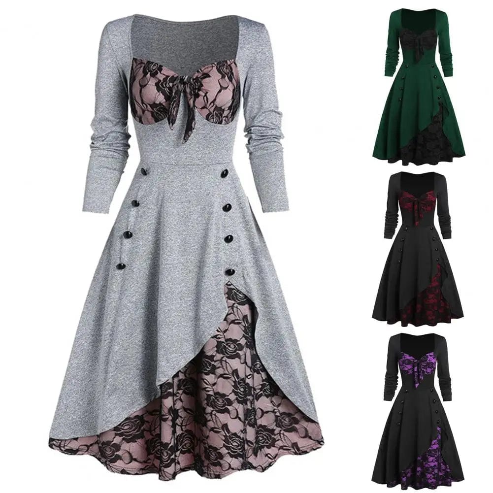 Eleganza Italiana Women Lace Dresses Stitching Plus Size Long Sleeve Classical Retro Style Winter Dress for Banquet Streetwear high fashion shein amazon temu target Walmart online