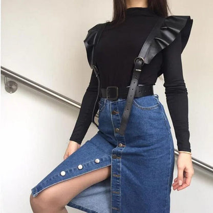 Eleganza Italiana Women Leather Belt Body Bondage Harness Brass Peplum Waist Belt 2023 Suspenders Fashion Dress Coat With Ladies Girdle Streetwear high fashion shein amazon temu target Walmart online