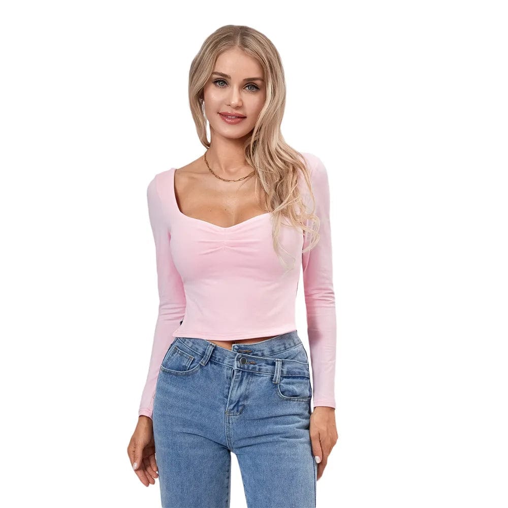 Eleganza Italiana Women Long Sleeve Square Neck Backless Crop Top Side Slit Y2k Cute Going Out Tops Slim Fit Fall Backless Tee Shirts Steetwear Streetwear high fashion shein amazon temu target Walmart online