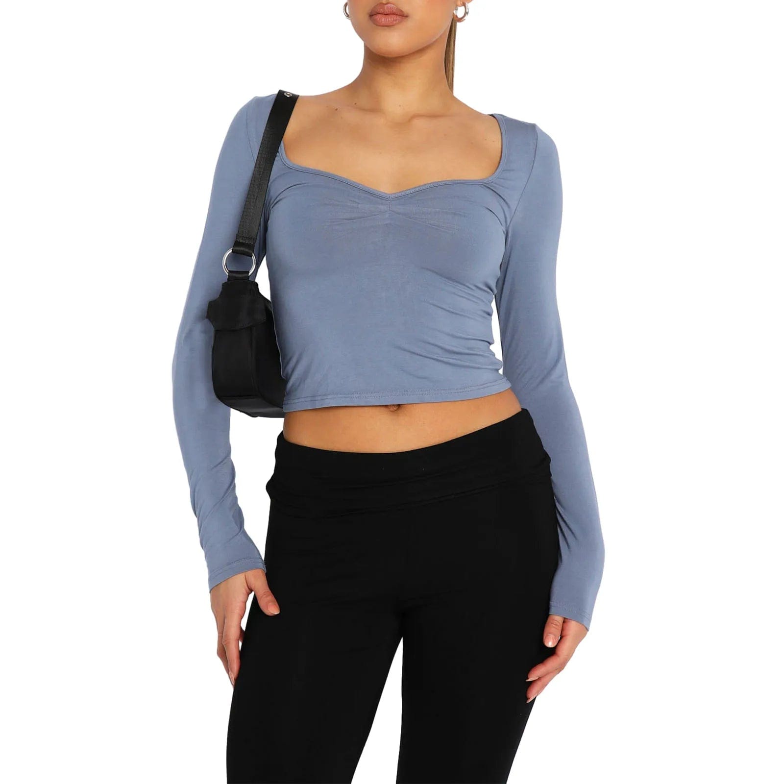 Eleganza Italiana Women Long Sleeve Sweetheart Neck Crop Top Slim Fit  Going Out Tops Y2k Spring Fall Cute Basic Tight Tee Shirt Streetwear high fashion shein amazon temu target Walmart online