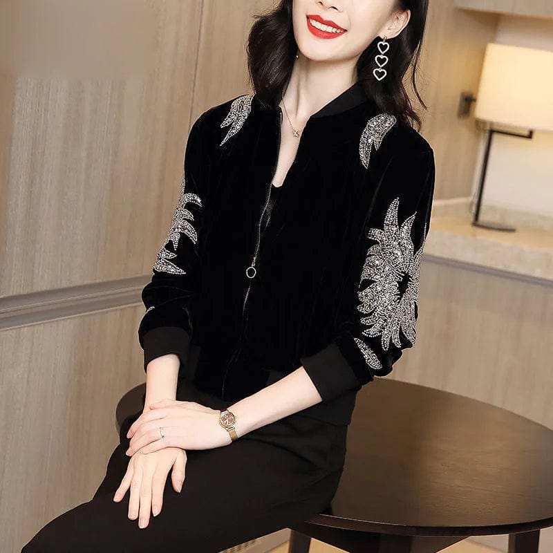 Eleganza Italiana Women Long Sleeve Velvet Jackets 2021 Fashion Spring High Quality Baseball Coats Women Casual Slim Ladies Jackets Clothes Streetwear high fashion shein amazon temu target Walmart online