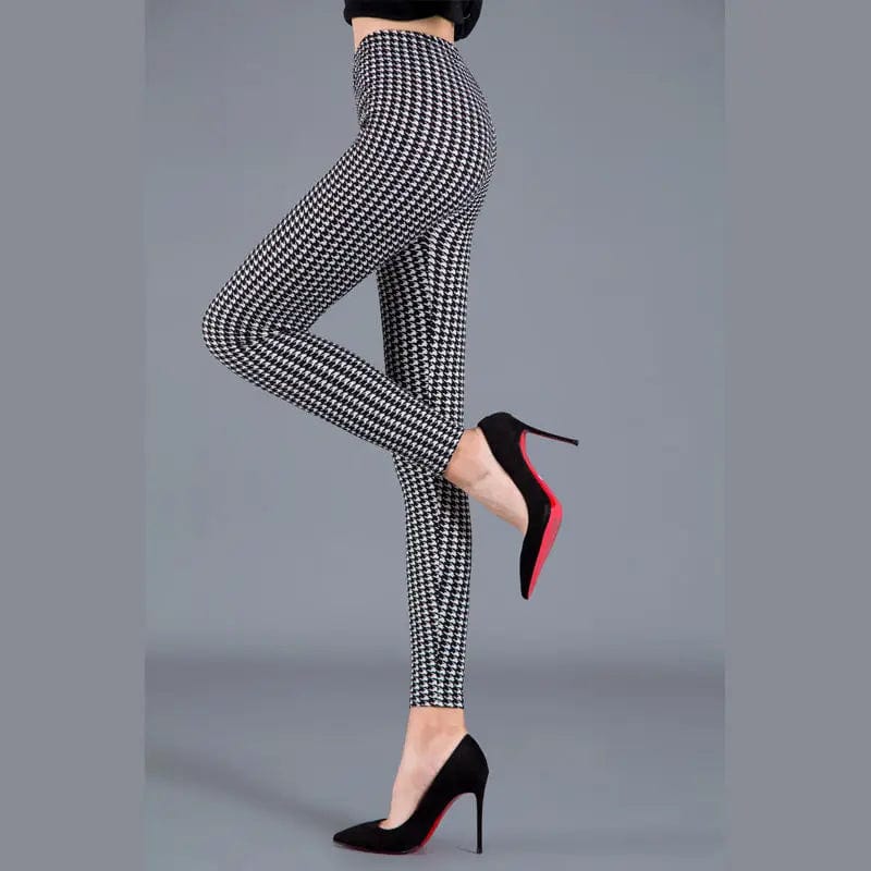 Eleganza Italiana Women Plaid Leggings Fashion Printing Fitness Houndstooth Floral Stripe Dot Leopard Pure Black Trouser High Waist Pants Streetwear high fashion shein amazon temu target Walmart online