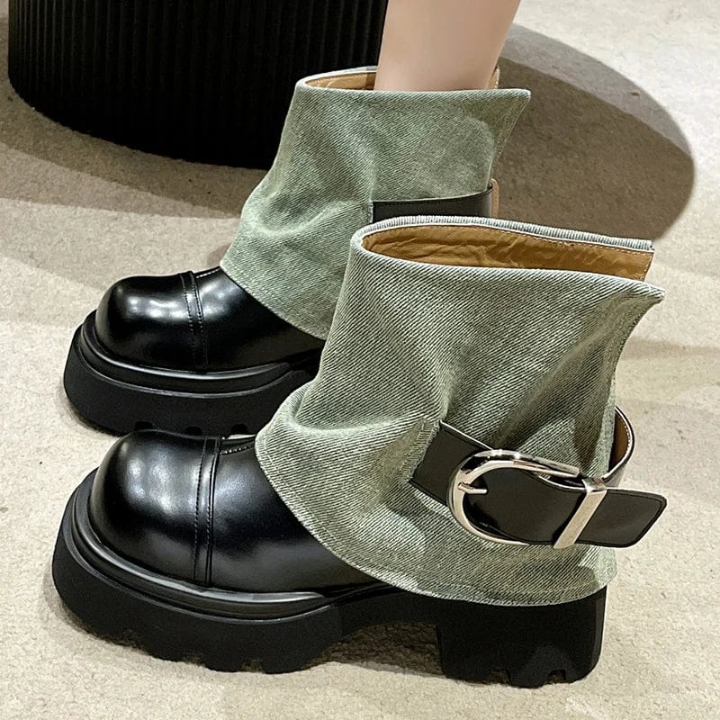 Eleganza Italiana Women Punk Boots Buckle Design Shoes Chunky Motorcycle Boot Cool Street Y2K Platform Ankle Round Head Casual Outdoor Shoe Female Streetwear high fashion shein amazon temu target Walmart online