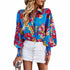 Eleganza Italiana Women s Floral Print V-Neck Button Down Blouse with Puff Sleeves - Stylish Boho Loose Fit Dressy Top for Fall Streetwear high fashion shein amazon temu target Walmart online