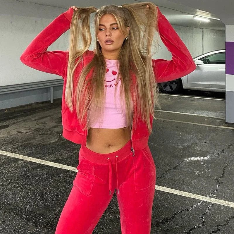 Eleganza Italiana Women Solid Tracksuit Pocket Velvet Outfit Two Piece Set Sewing Suits Jogging Set Velour Hoodie Sweatshirt And Pants Suit Y2k Streetwear high fashion shein amazon temu target Walmart online