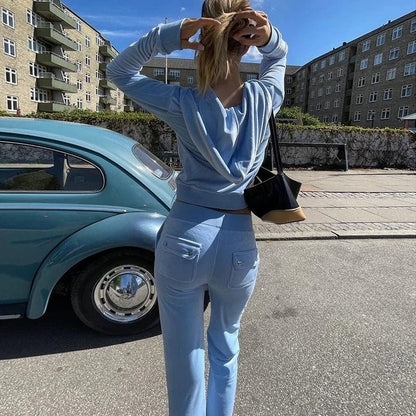 Eleganza Italiana Women Solid Tracksuit Pocket Velvet Outfit Two Piece Set Sewing Suits Jogging Set Velour Hoodie Sweatshirt And Pants Suit Y2k Streetwear high fashion shein amazon temu target Walmart online