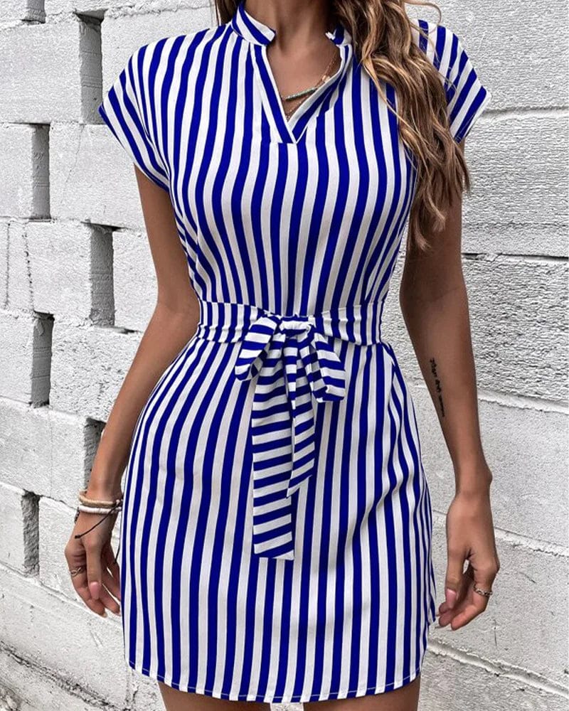 Eleganza Italiana Women Spring Summer Style A-Line Dress Lady Casual Sleeveless Turn-down Collar Striped Printed Dress Vestidos Streetwear high fashion shein amazon temu target Walmart online