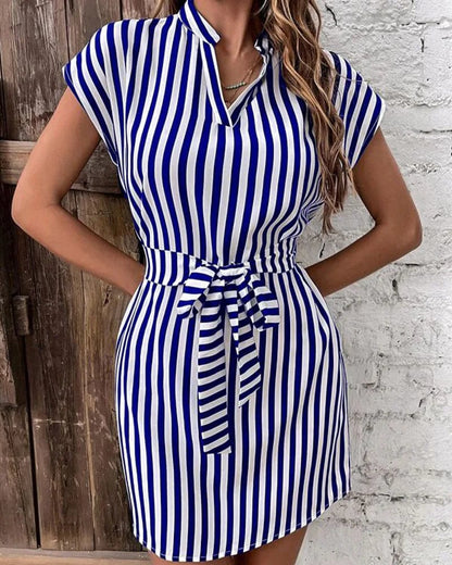 Eleganza Italiana Women Spring Summer Style A-Line Dress Lady Casual Sleeveless Turn-down Collar Striped Printed Dress Vestidos Streetwear high fashion shein amazon temu target Walmart online