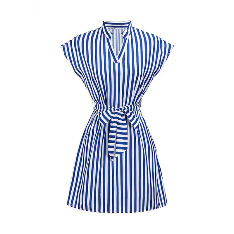 Eleganza Italiana Women Spring Summer Style A-Line Dress Lady Casual Sleeveless Turn-down Collar Striped Printed Dress Vestidos Streetwear high fashion shein amazon temu target Walmart online