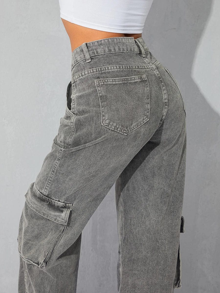 Eleganza Italiana Women Straight Denim Pants Big Pockets Star Print Low Waist Jeans Hip Hop Cargo Pants Fall Spring Long Trousers Streetwear Y2K Streetwear high fashion shein amazon temu target Walmart online