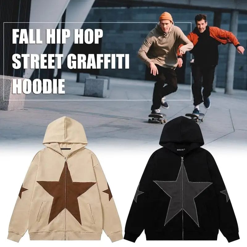 Eleganza Italiana Women Zip up Hoodie Loose Sweatshirts Star Print Fall Jacket Casual Y2K Hoodie with Pockets Oversized Hoodies Hip Hop for man Streetwear high fashion shein amazon temu target Walmart online