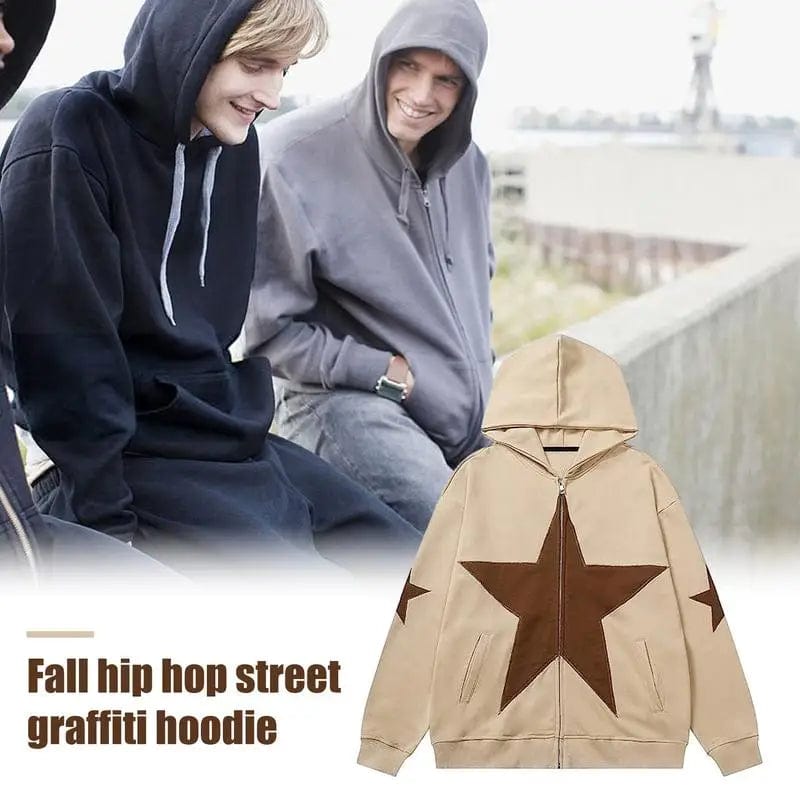 Eleganza Italiana Women Zip up Hoodie Loose Sweatshirts Star Print Fall Jacket Casual Y2K Hoodie with Pockets Oversized Hoodies Hip Hop for man Streetwear high fashion shein amazon temu target Walmart online