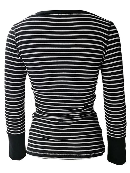 Eleganza Italiana Womens Tops Long Sleeve Tunic Striped Tee Button Down Shirts Y2K  Fit Ribbed Fall Tshirt Blouses Streetwear high fashion shein amazon temu target Walmart online