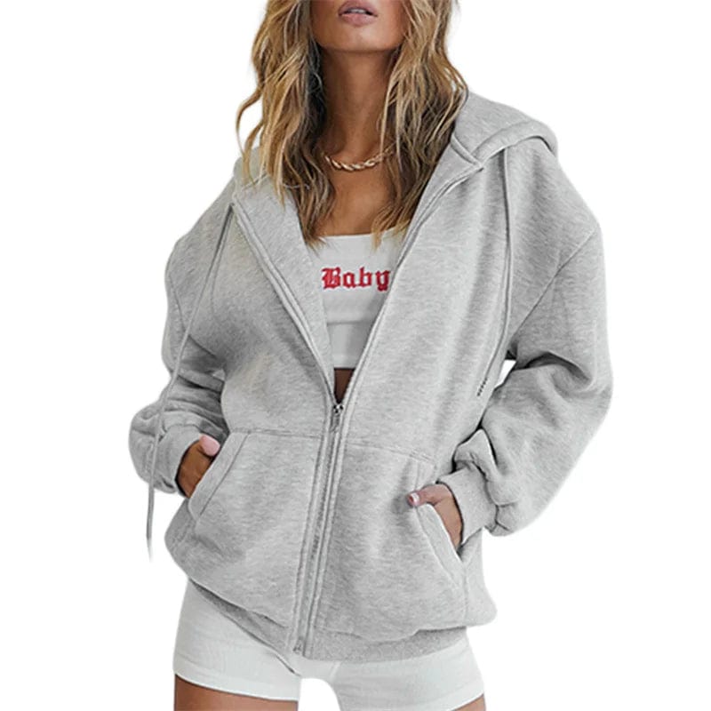 Eleganza Italiana Womens Zip Up Hoodies Long Sleeve Fall Cropped Sweatshirts Casual  Y2K Vintage Jacket with Pockets Slim Fit Coat Streetwear high fashion shein amazon temu target Walmart online