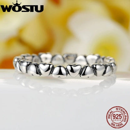 Eleganza Italiana WOSTU 100% 925 Sterling Silver Love Heart Rings For Women Wedding Engagement Silver Ring Original Finger Jewelry XCH7108 Streetwear high fashion shein amazon temu target Walmart online