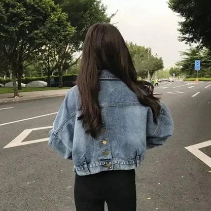 Eleganza Italiana Xpqbb Cropped Denim Jacket Women Korean Fashion Back Split Buttons Up Bomber Jacket Female Lapel Long Sleeve Jeans Coats 2023 Streetwear high fashion shein amazon temu target Walmart online