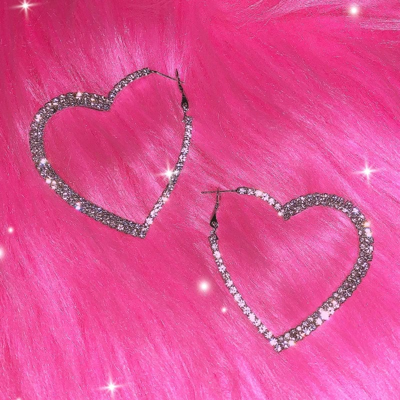 Eleganza Italiana Y2k Accessories Shiny Peach Heart Hoop Earrings Korean Fashion Crystal Love Earrings for Women Punk Aesthetic 2000s Jewelry Streetwear high fashion shein amazon temu target Walmart online