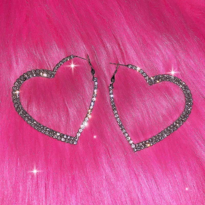 Eleganza Italiana Y2k Accessories Shiny Peach Heart Hoop Earrings Korean Fashion Crystal Love Earrings for Women Punk Aesthetic 2000s Jewelry Streetwear high fashion shein amazon temu target Walmart online