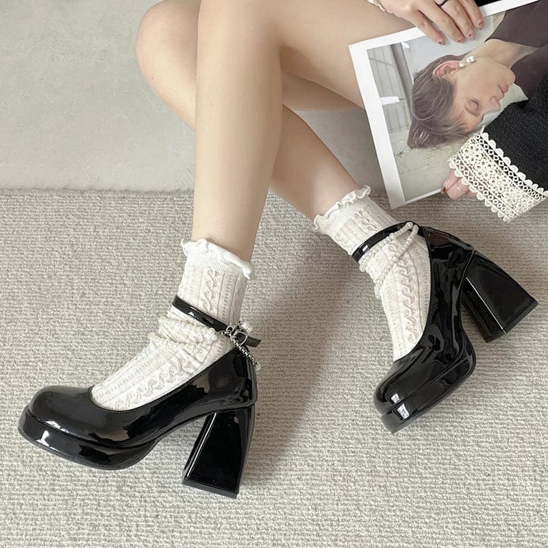 Eleganza Italiana Y2K Chunky Platform High Heels Pumps Women 2023 Summer Patent Leather Black White Lolita Shoes Woman Pearl Ankle Straps Pumps Streetwear high fashion shein amazon temu target Walmart online