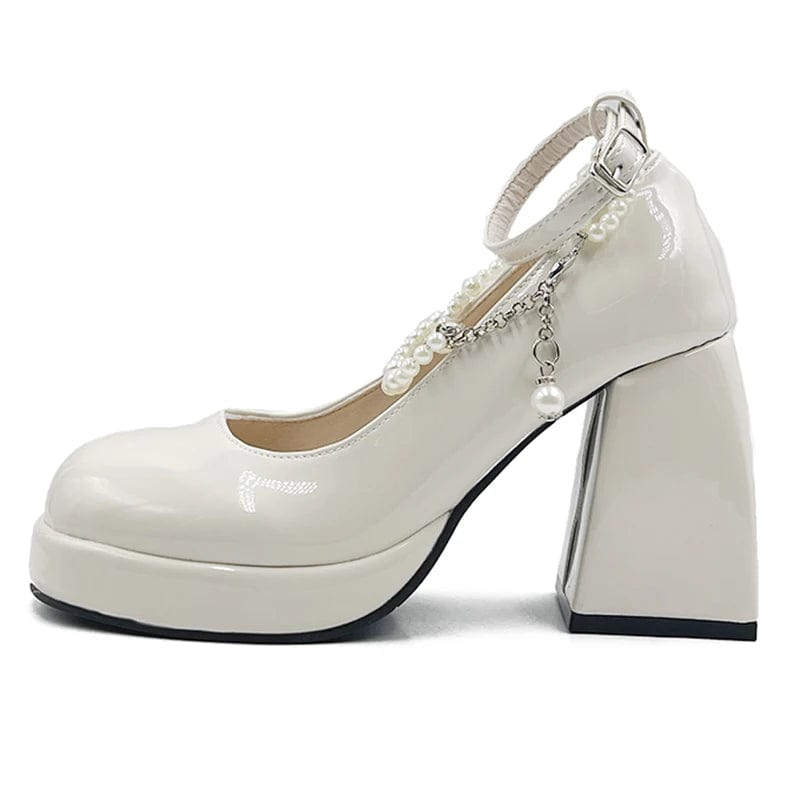 Eleganza Italiana Y2K Chunky Platform High Heels Pumps Women 2023 Summer Patent Leather Black White Lolita Shoes Woman Pearl Ankle Straps Pumps Streetwear high fashion shein amazon temu target Walmart online