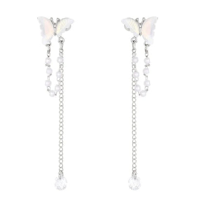 Eleganza Italiana Y2K Fairy Zircon Shell Butterfly Tassel Ear Clips Angel Ear Bone Clip Earring Elf Female Pearl Dangle Earrings Fashion Jewelry Streetwear high fashion shein amazon temu target Walmart online