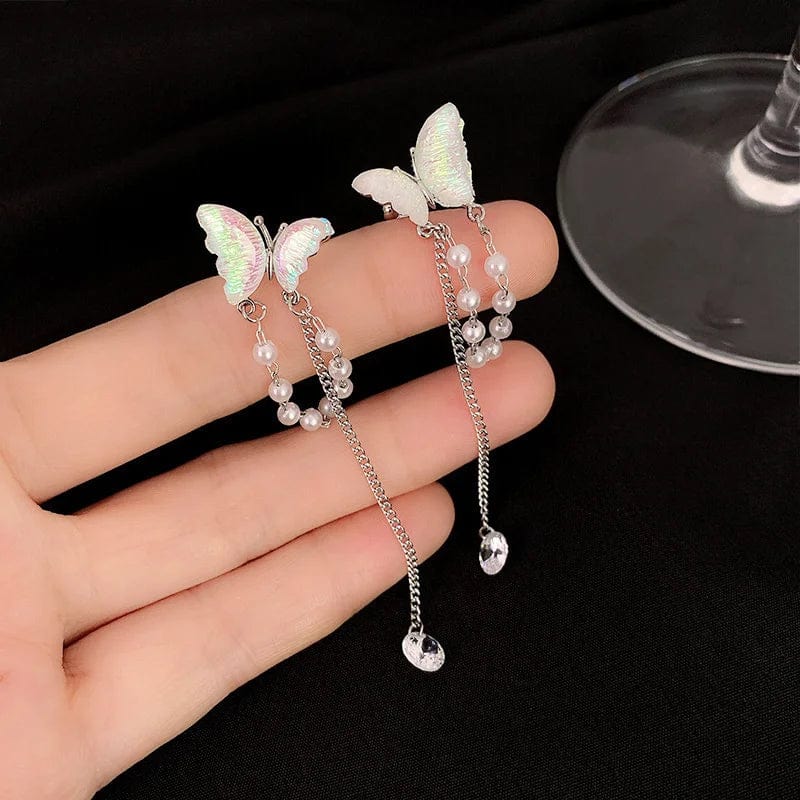 Eleganza Italiana Y2K Fairy Zircon Shell Butterfly Tassel Ear Clips Angel Ear Bone Clip Earring Elf Female Pearl Dangle Earrings Fashion Jewelry Streetwear high fashion shein amazon temu target Walmart online