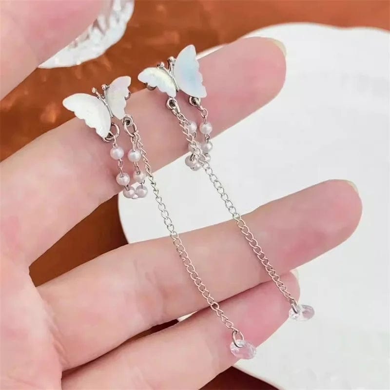 Eleganza Italiana Y2K Fairy Zircon Shell Butterfly Tassel Ear Clips Angel Ear Bone Clip Earring Elf Female Pearl Dangle Earrings Fashion Jewelry Streetwear high fashion shein amazon temu target Walmart online