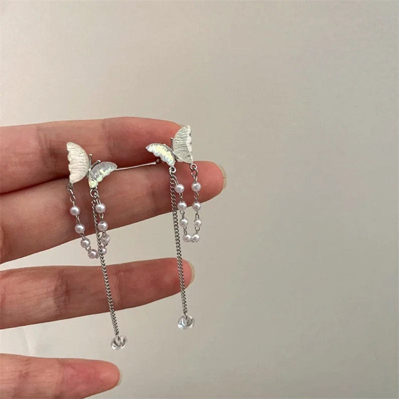 Eleganza Italiana Y2K Fairy Zircon Shell Butterfly Tassel Ear Clips Angel Ear Bone Clip Earring Elf Female Pearl Dangle Earrings Fashion Jewelry Streetwear high fashion shein amazon temu target Walmart online