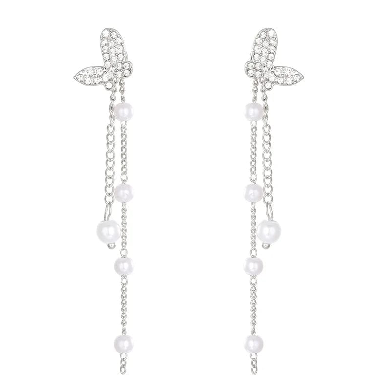 Eleganza Italiana Y2K Fairy Zircon Shell Butterfly Tassel Ear Clips Angel Ear Bone Clip Earring Elf Female Pearl Dangle Earrings Fashion Jewelry Streetwear high fashion shein amazon temu target Walmart online