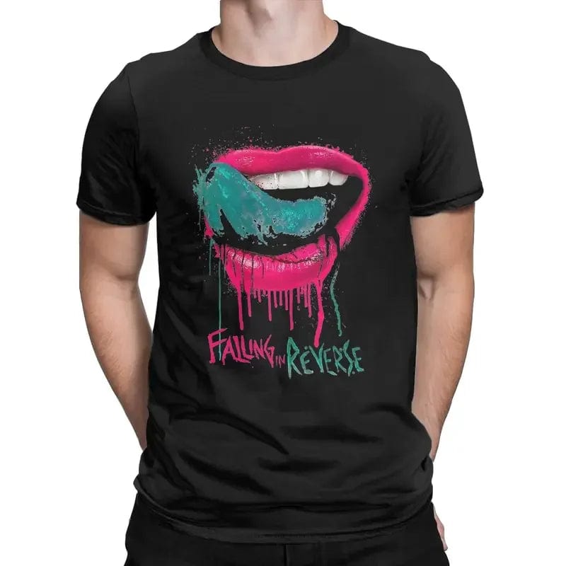 Eleganza Italiana Y2K Falling In Reverse For Fans T Shirt Men Cotton Male T-Shirts Round Collar Lips Funny Emo Band Tee Short Sleeve Tops Gift Streetwear high fashion shein amazon temu target Walmart online